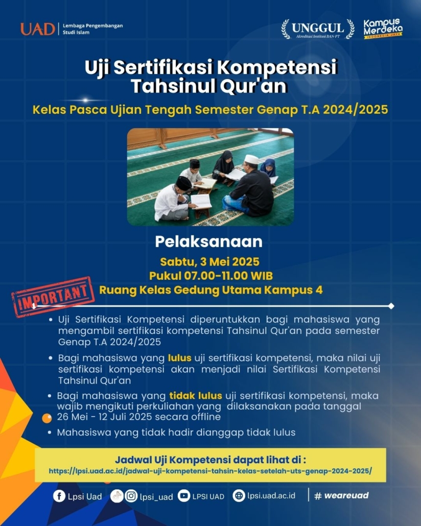 Uji Kompetensi Tahsin Kelas Setelah UTS genap 2024-2025