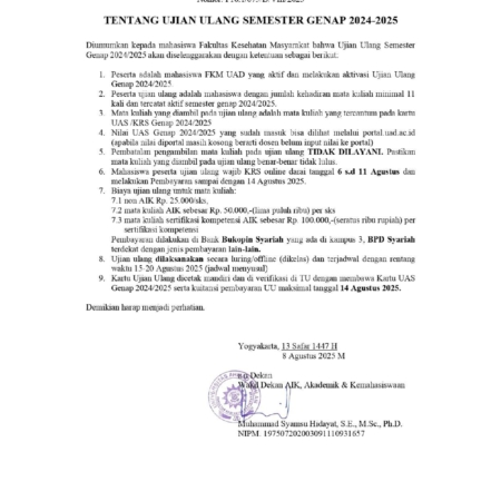 Jadwal Ujian Ulang Semester Genap T.A 2024/2025