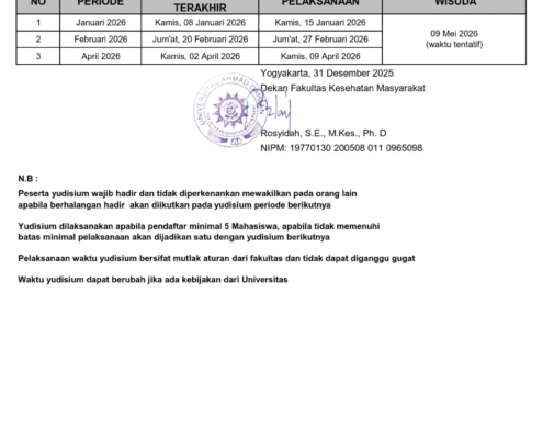 JADWAL YUDISIUM FKM UAD PERIODE JANUARI - APRIL 2026