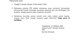 PENGUMUMAN UJIAN TENGAH SEMESTER GENAP 2026-2027