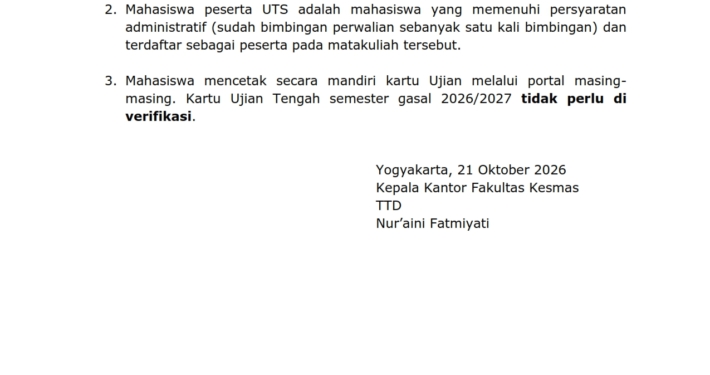 PENGUMUMAN UJIAN TENGAH SEMESTER GENAP 2026-2027